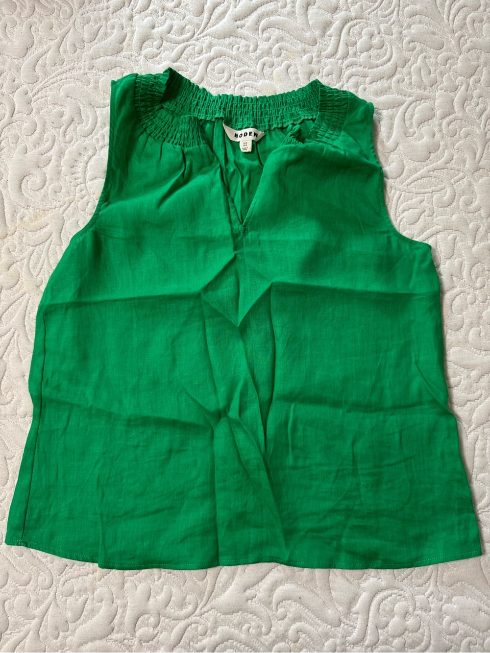 Boden Sophie Linen Bright Green Sleeveless Smocked-Neck Camisole New Size 4